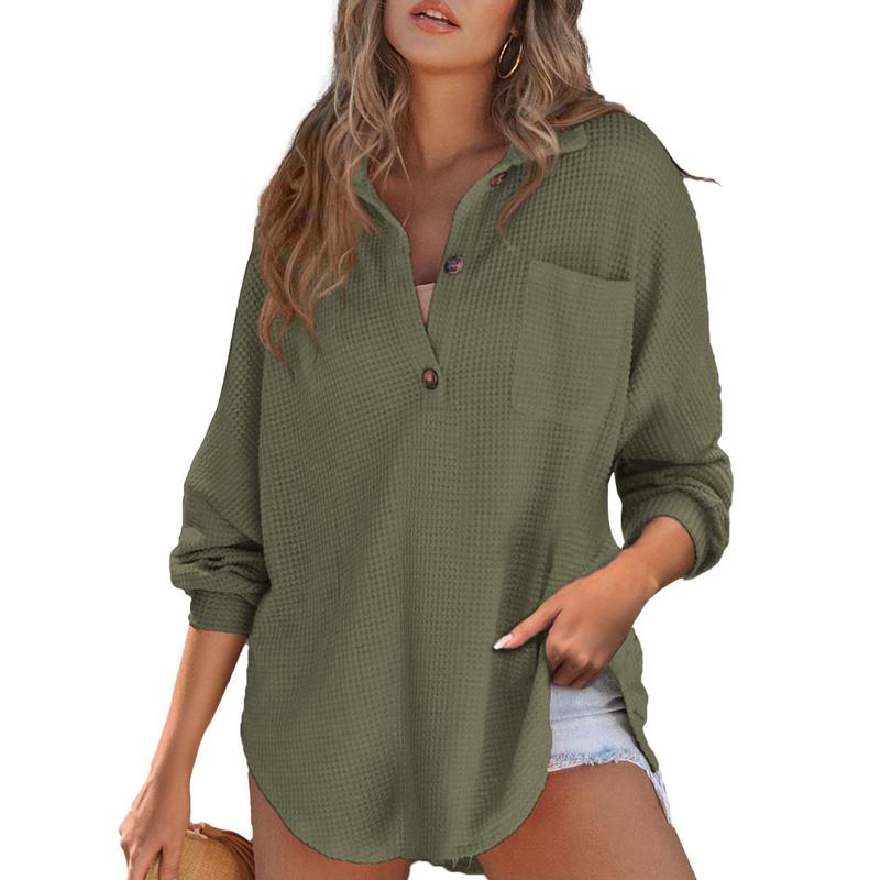 Pull décontracté surdimensionné à col en V en maille gaufrée à manches longues