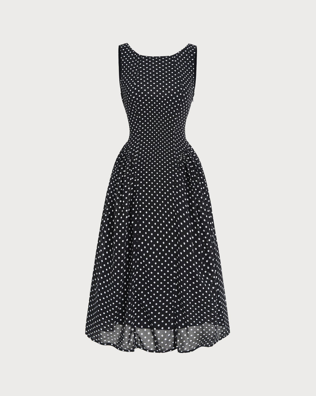 Black Polka Dot Chiffon Midi Dress