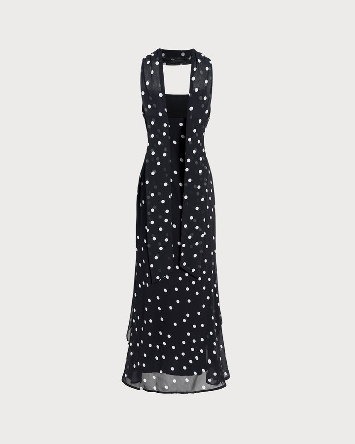 Black Polka Dot Slip Maxi Dress