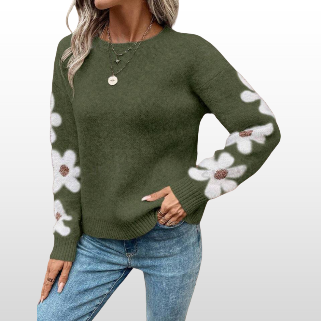 Pull à motif floral et col rond pour l'automne/hiver