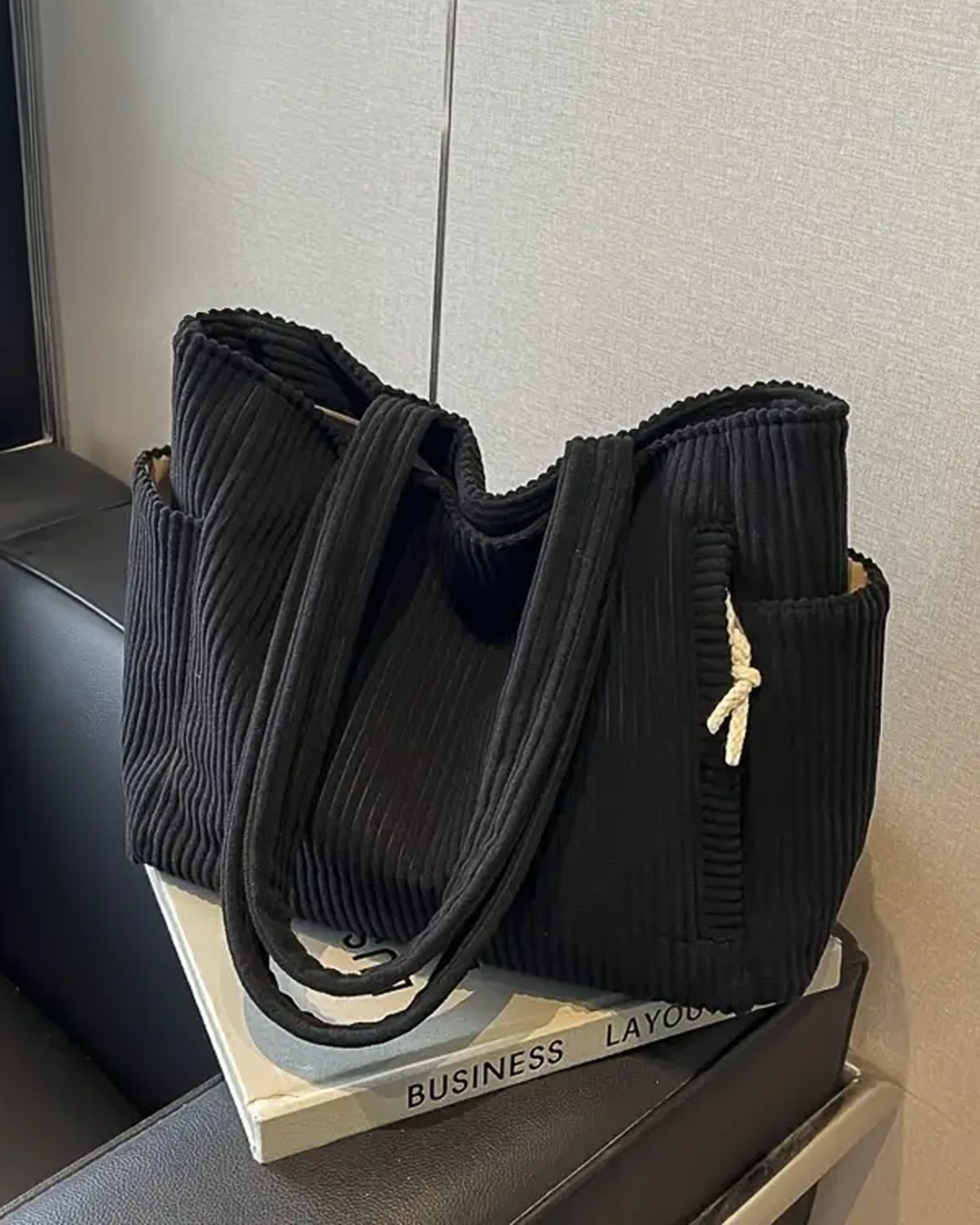 SOCIANI™ – Cabas côtelé tendance avec détail de cordon de serrage
