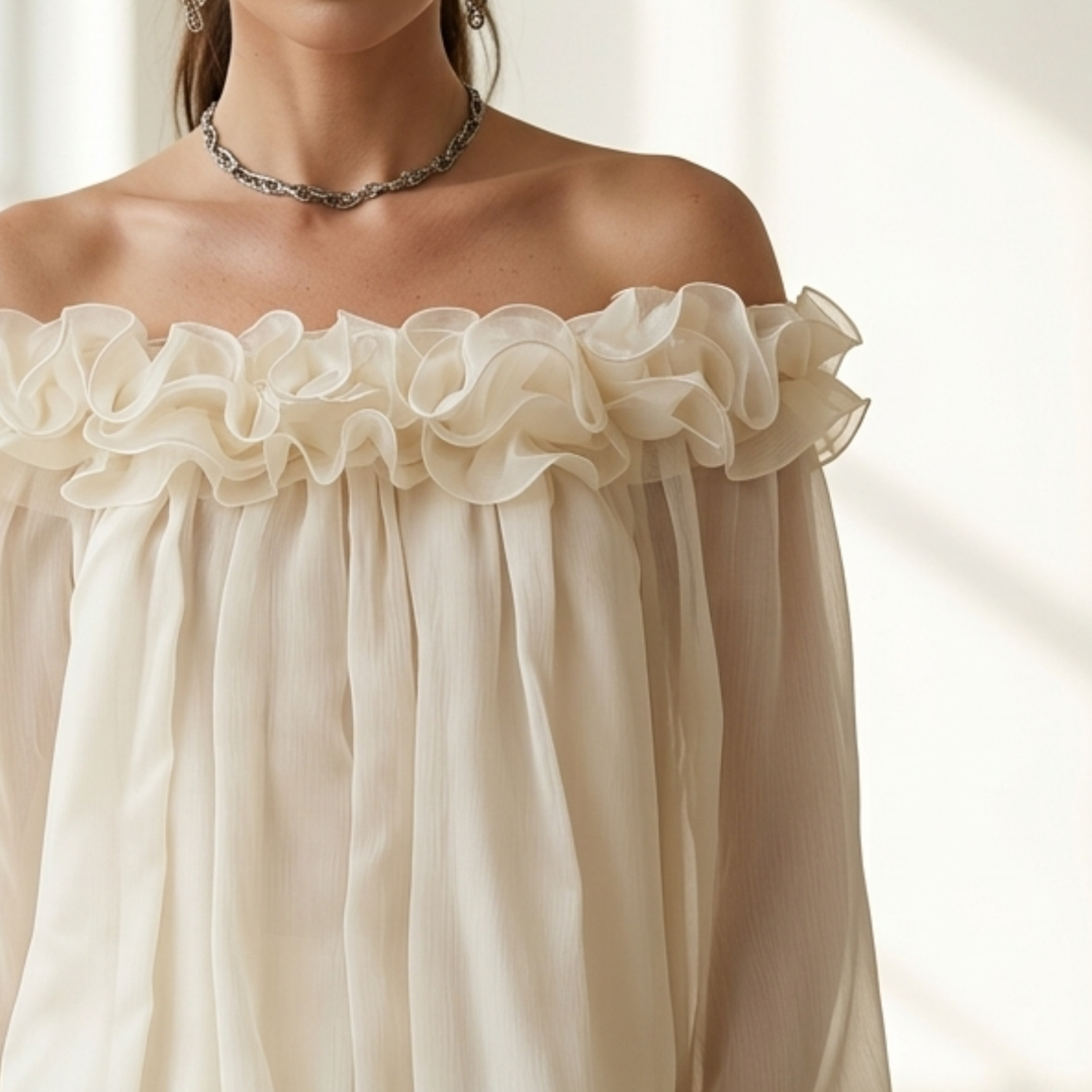 Apricot Ruffled Solid Blouses Slash Neck Spring