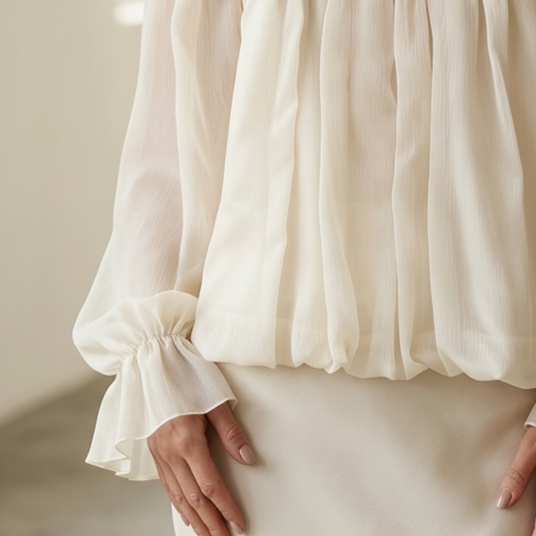 Apricot Ruffled Solid Blouses Slash Neck Spring