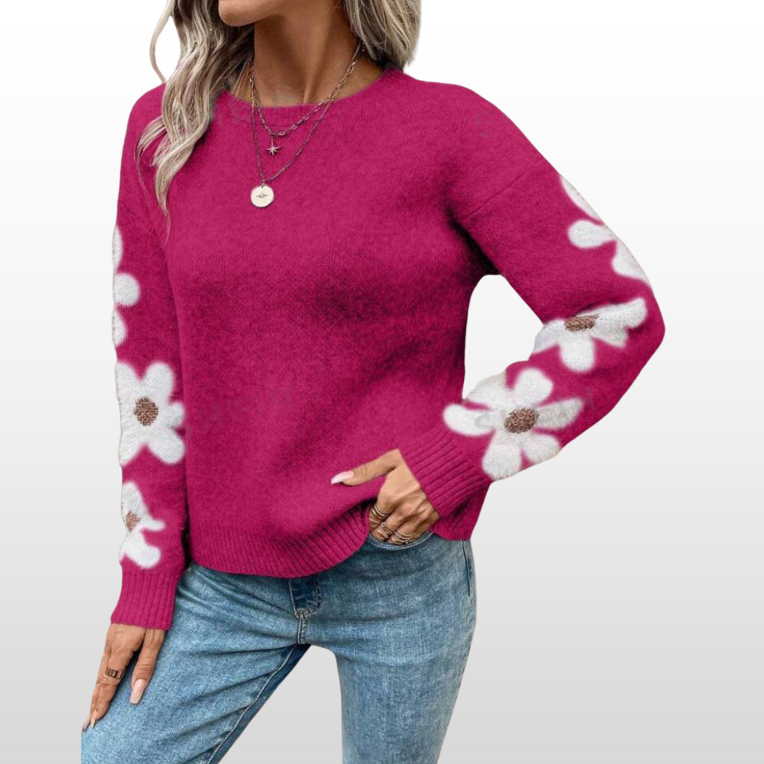 Pull à motif floral et col rond pour l'automne/hiver