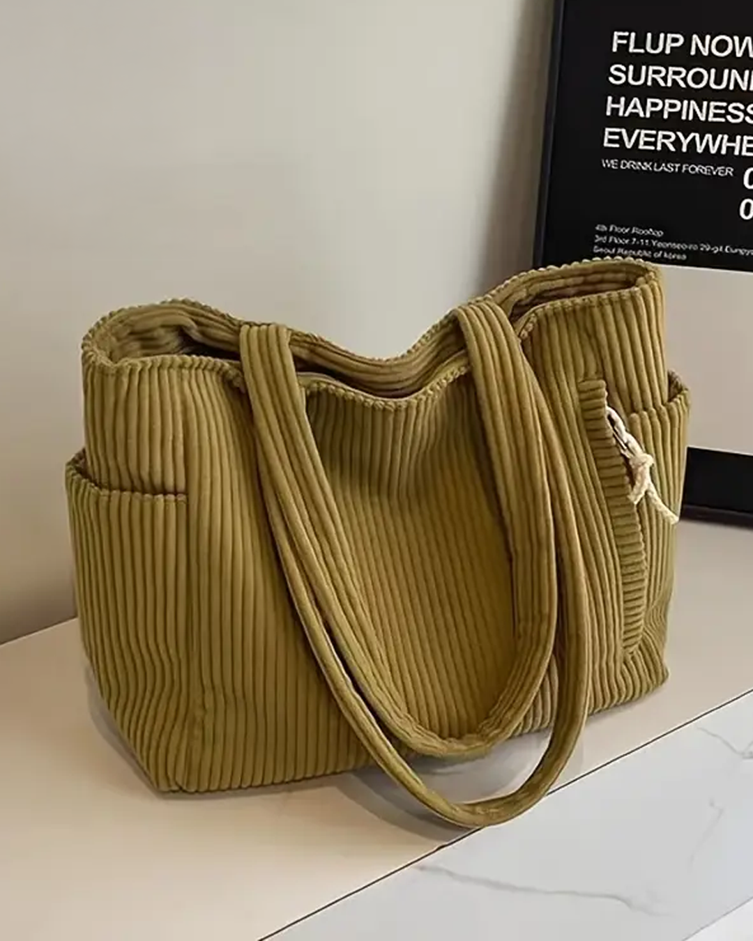 SOCIANI™ – Cabas côtelé tendance avec détail de cordon de serrage