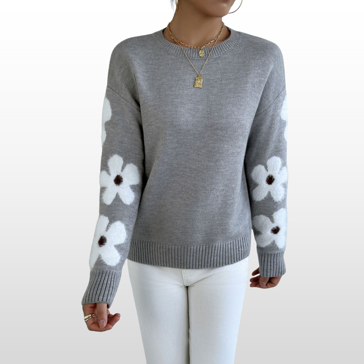 Pull à motif floral et col rond pour l'automne/hiver
