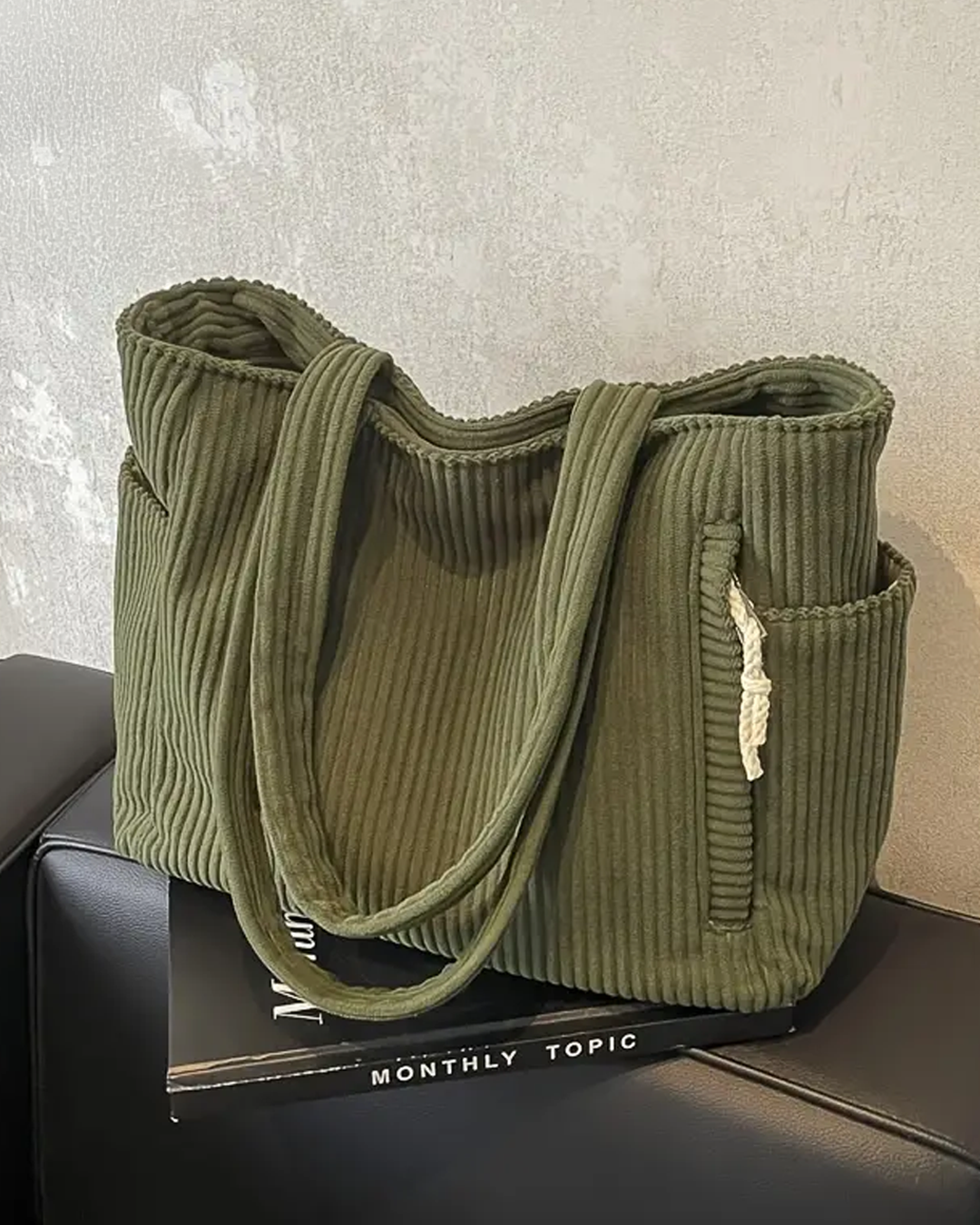 SOCIANI™ – Cabas côtelé tendance avec détail de cordon de serrage