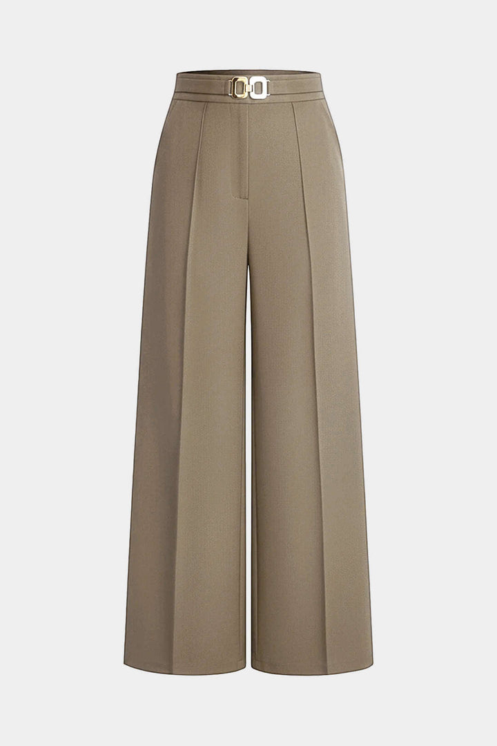 Solid Belted Wide-Leg Pants