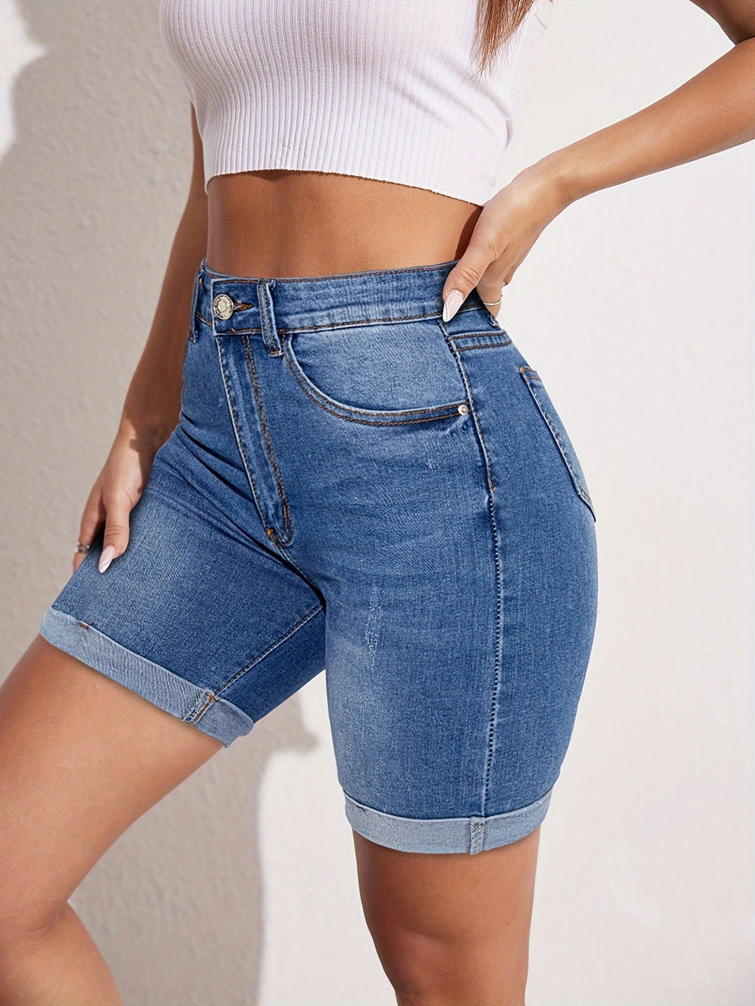 RAPHAELLE™ - Short en jean bermuda extensible
