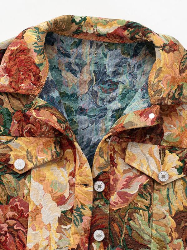 Veste courte chic à manches longues et imprimé floral