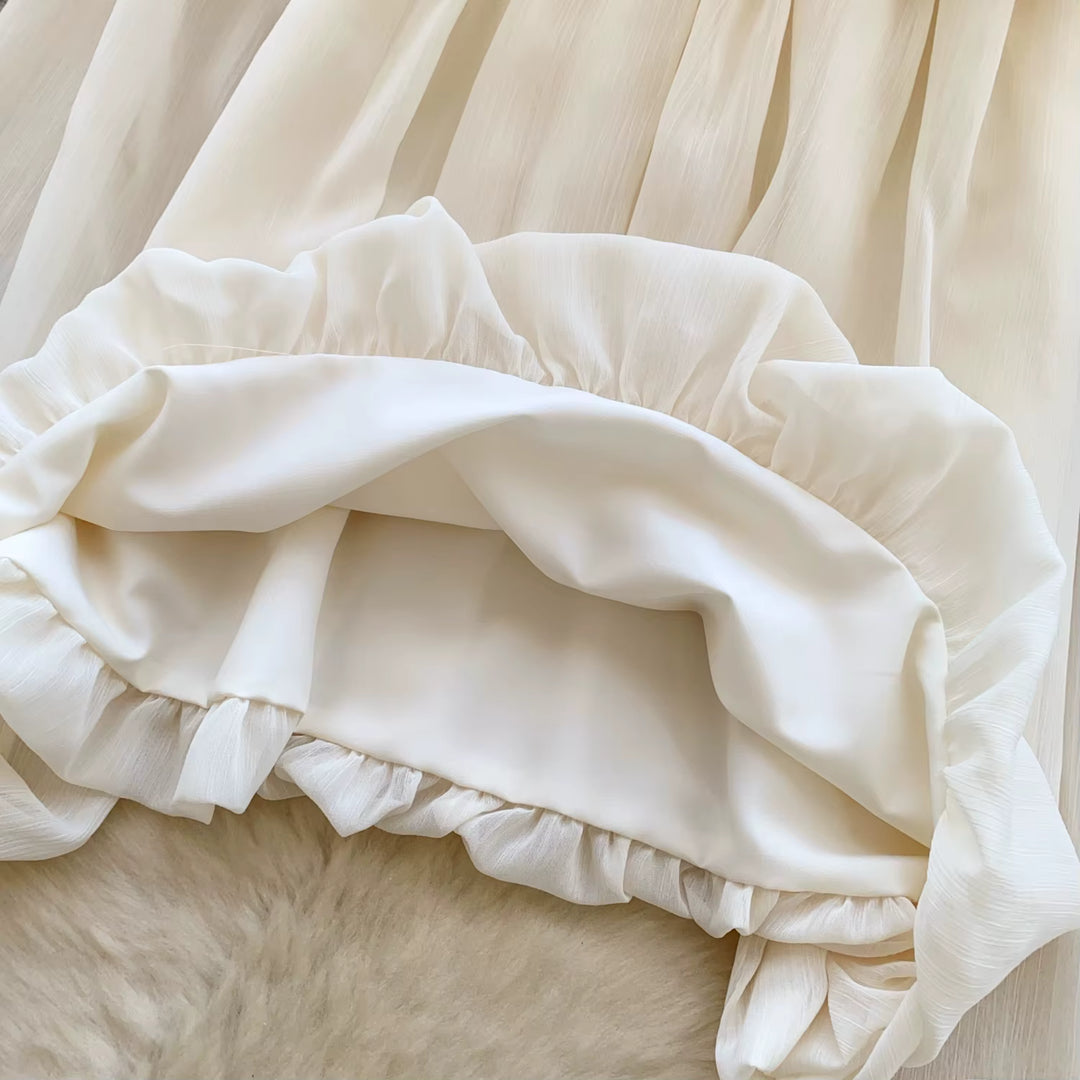 Apricot Ruffled Solid Blouses Slash Neck Spring
