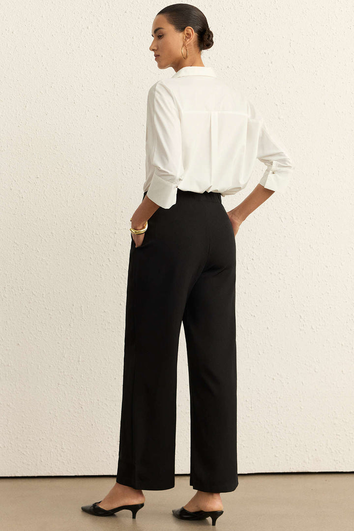 Solid Belted Wide-Leg Pants