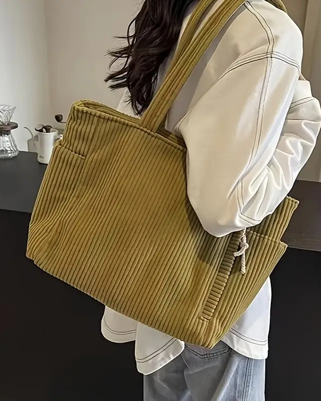SOCIANI™ – Cabas côtelé tendance avec détail de cordon de serrage