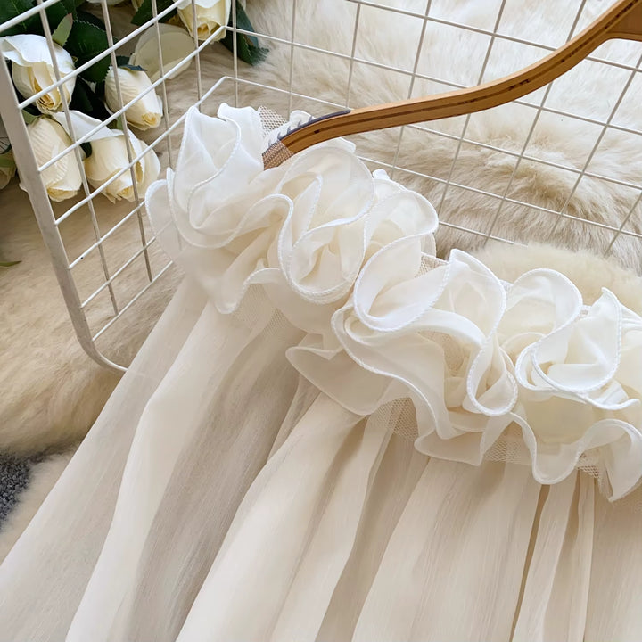 Apricot Ruffled Solid Blouses Slash Neck Spring