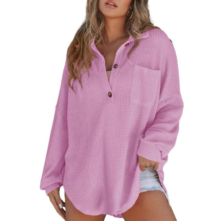 Pull décontracté surdimensionné à col en V en maille gaufrée à manches longues