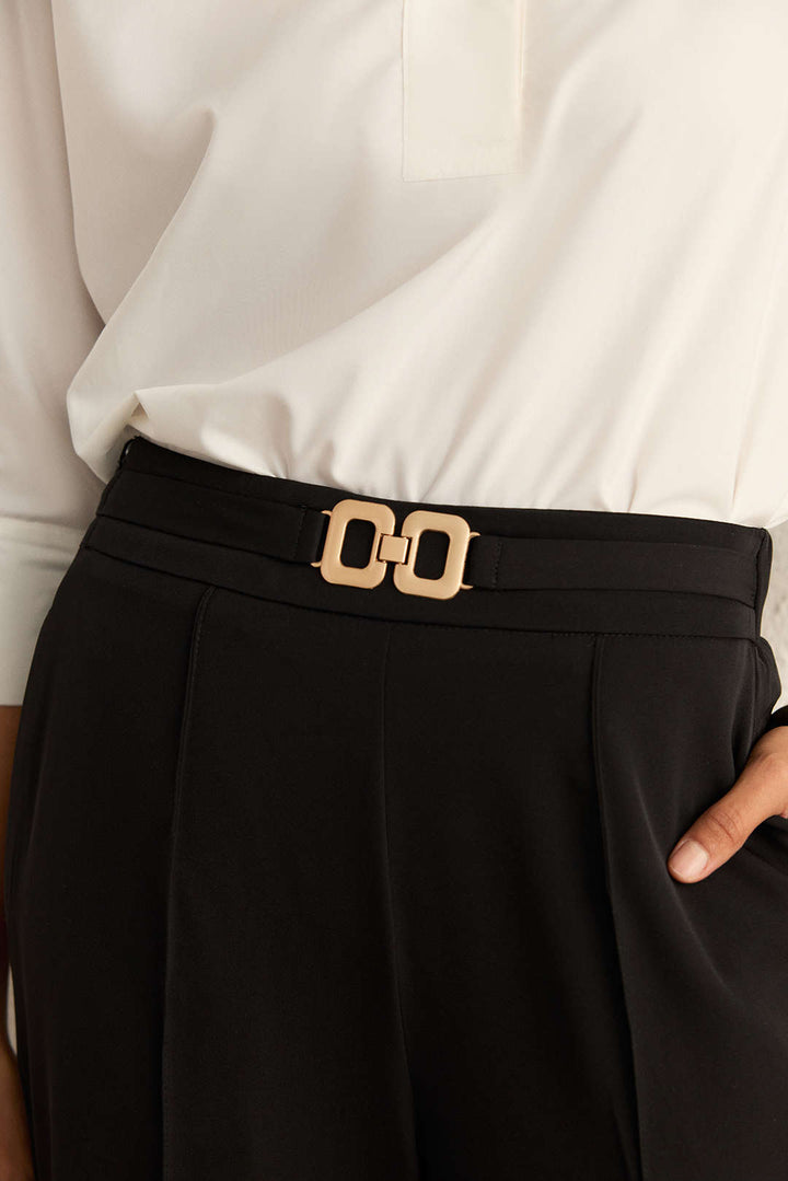 Solid Belted Wide-Leg Pants