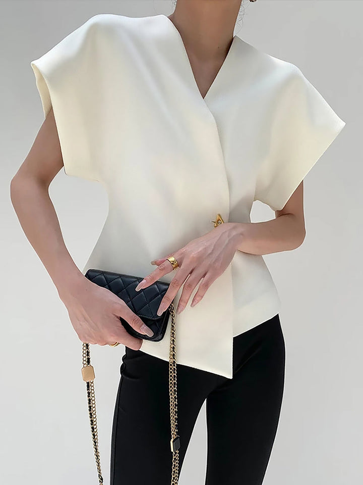 Trendy V-Neck Button Down Blouse
