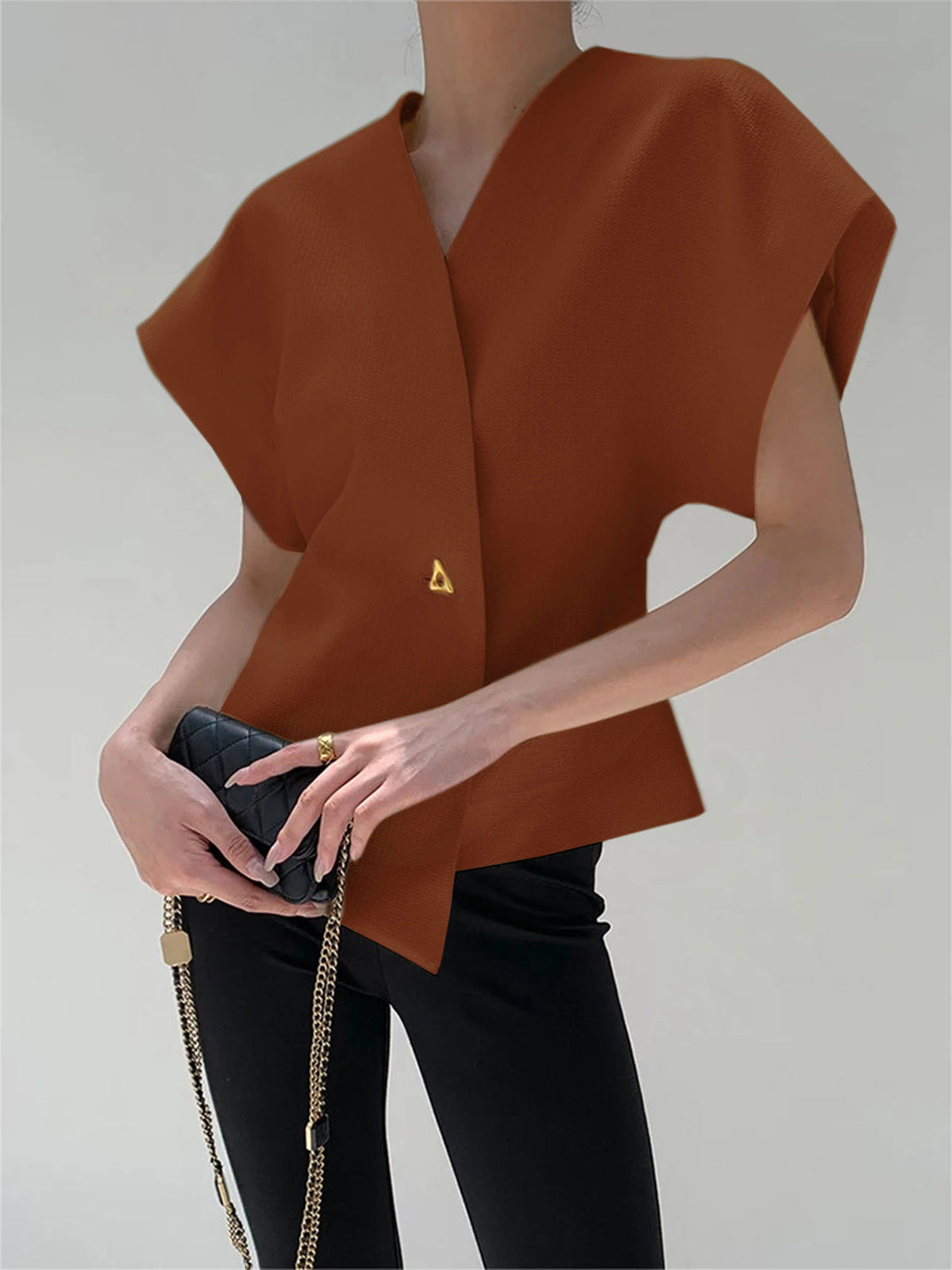 Trendy V-Neck Button Down Blouse
