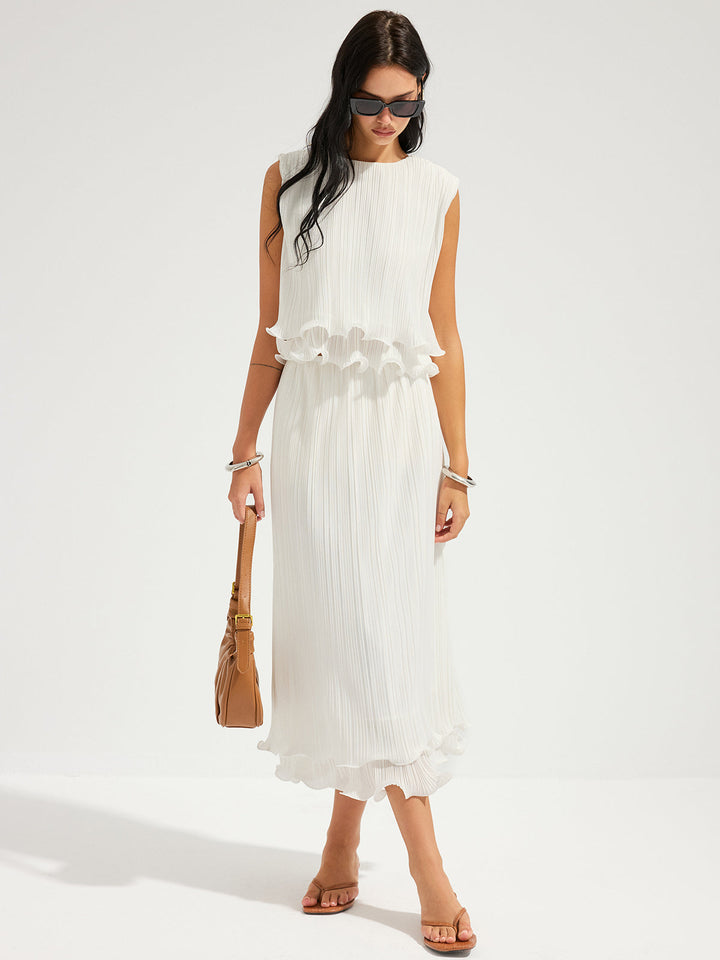 Pleated Ruffle Sleeveless Top & Midi Skirt Set
