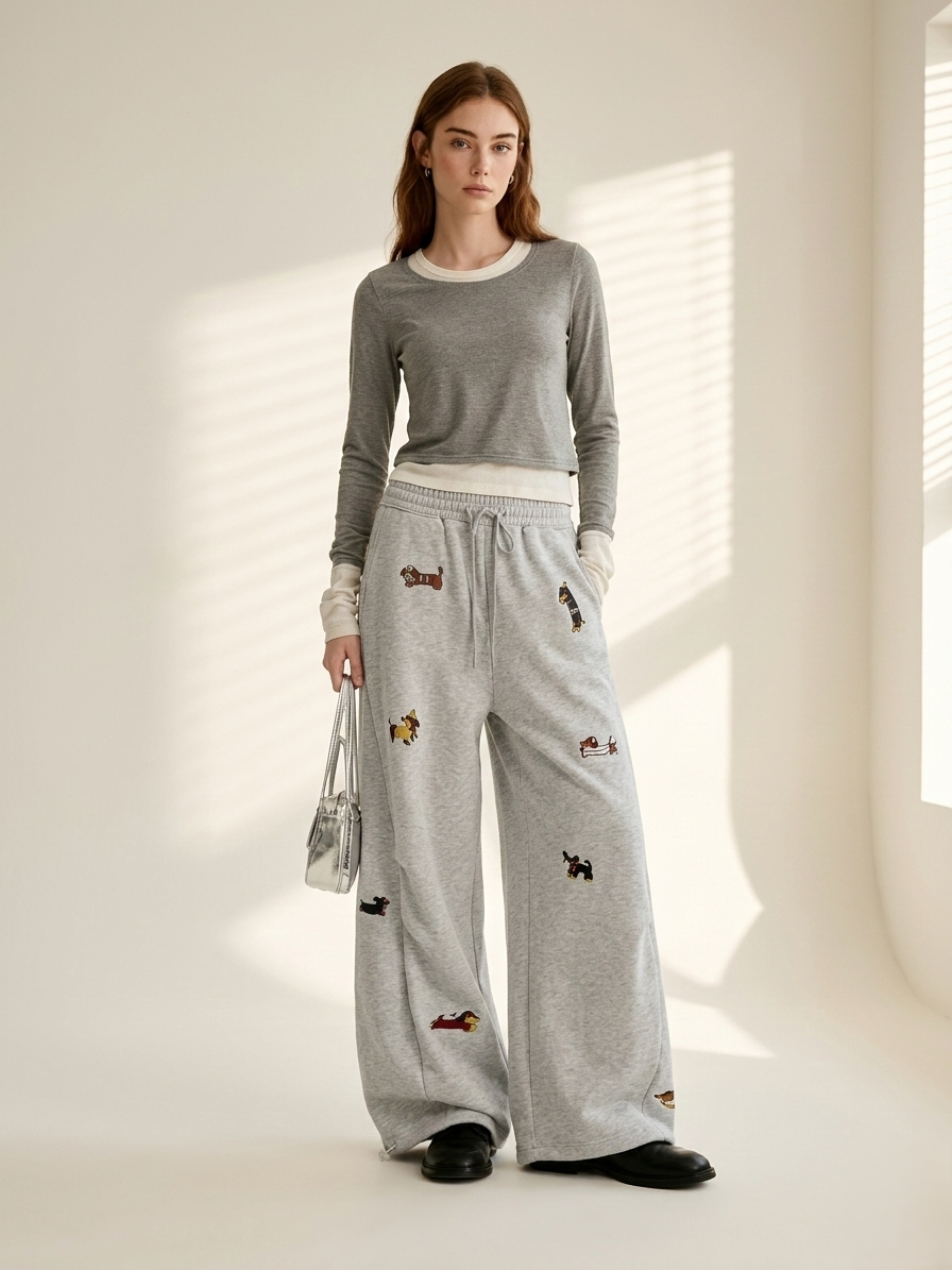 Embroidered Pup Barrel Sweatpants