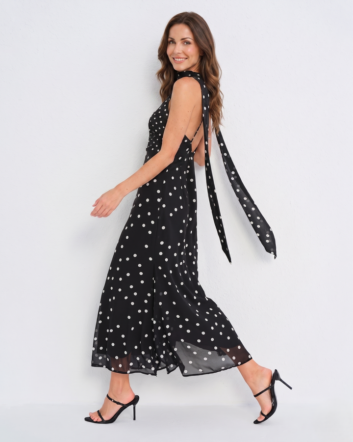 Black Polka Dot Slip Maxi Dress