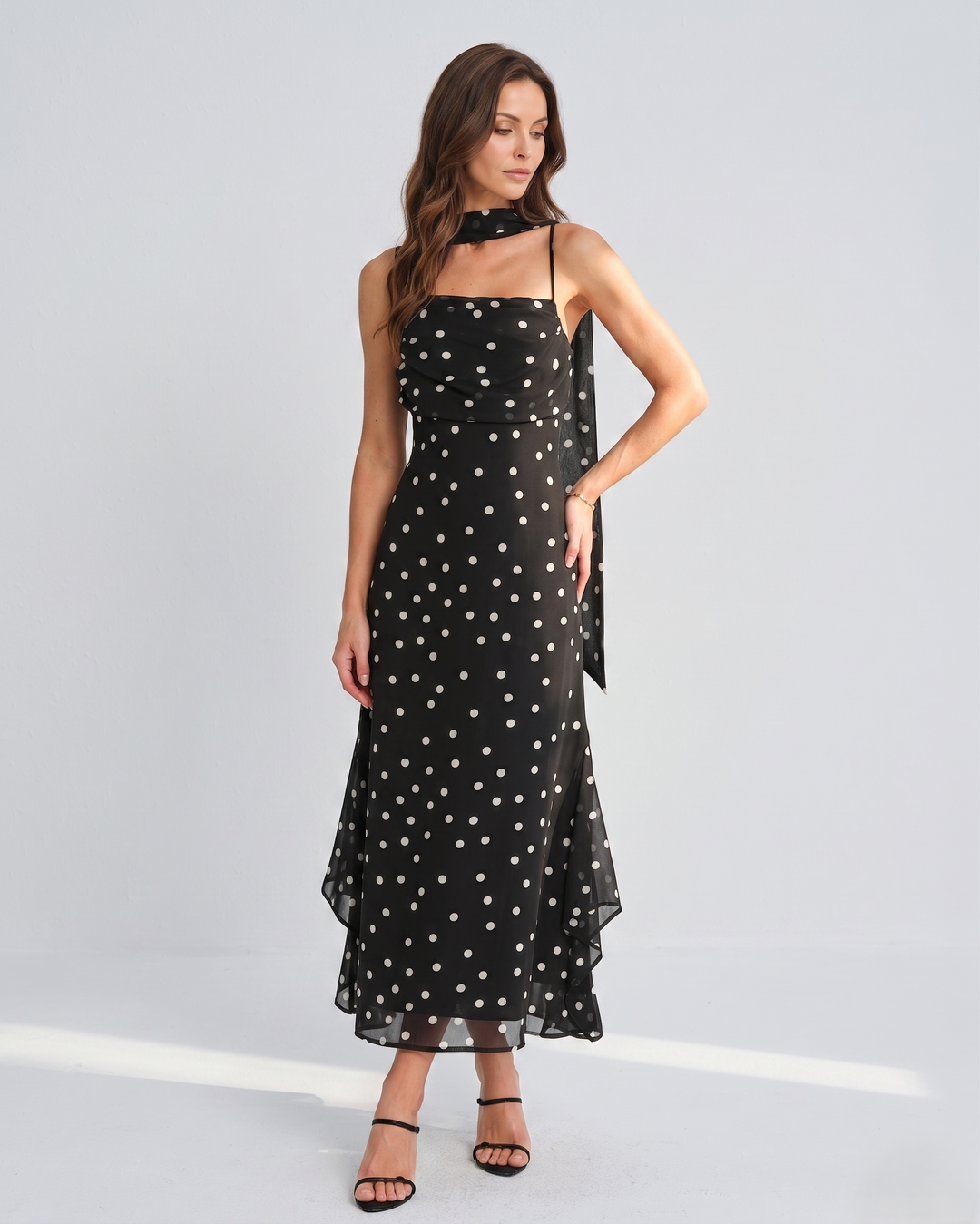 Black Polka Dot Slip Maxi Dress