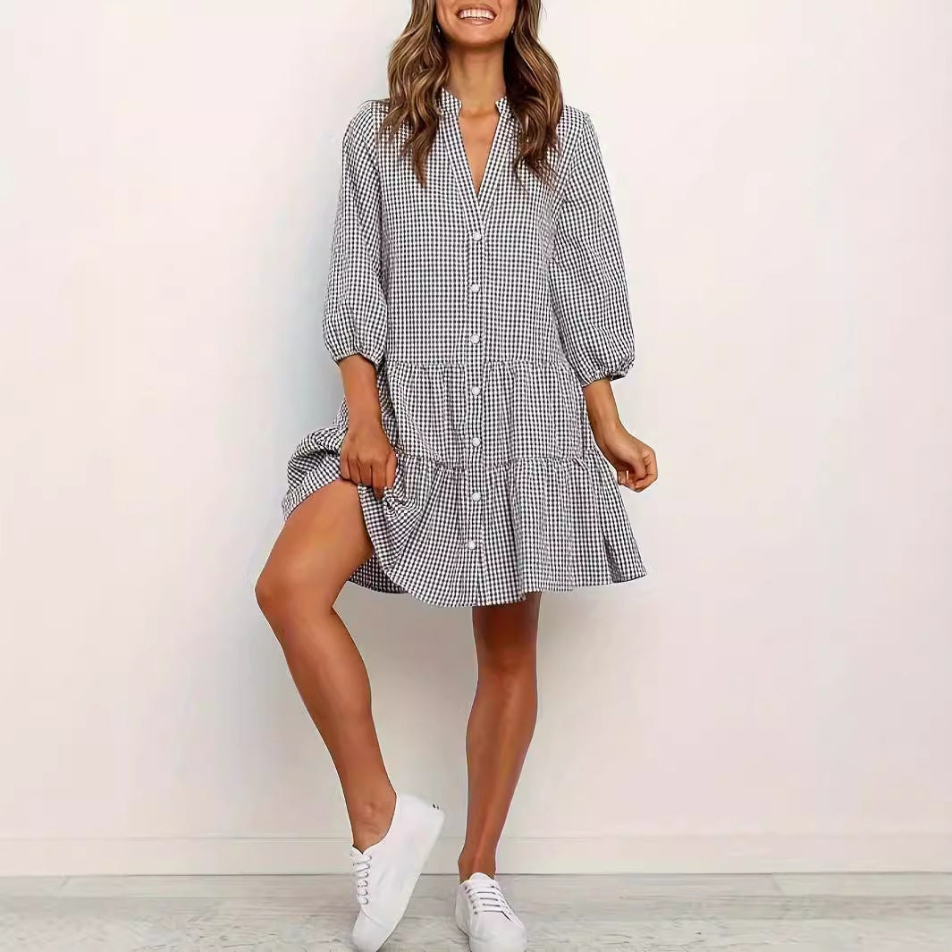 Classic Button Front Ruffle Hem Mini Dress