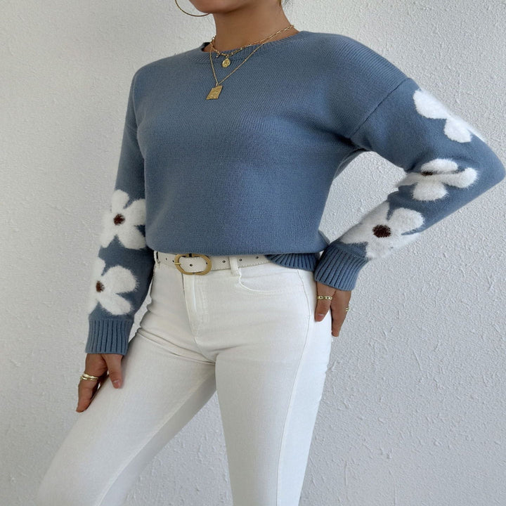 Pull à motif floral et col rond pour l'automne/hiver
