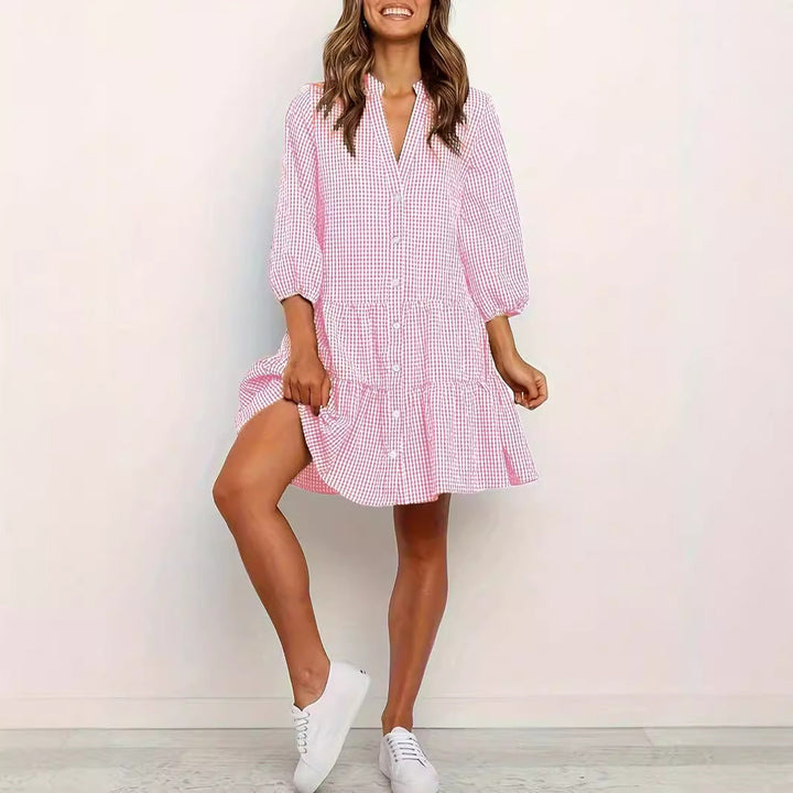 Classic Button Front Ruffle Hem Mini Dress