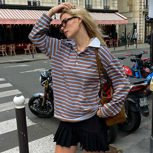 Casual Oversized Striped Collared Top