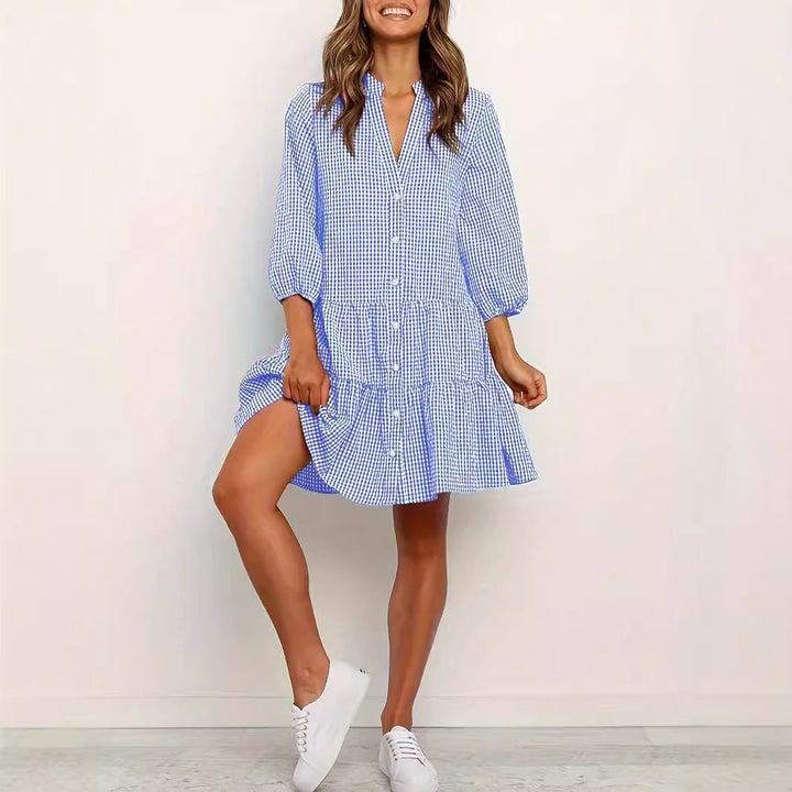 Classic Button Front Ruffle Hem Mini Dress