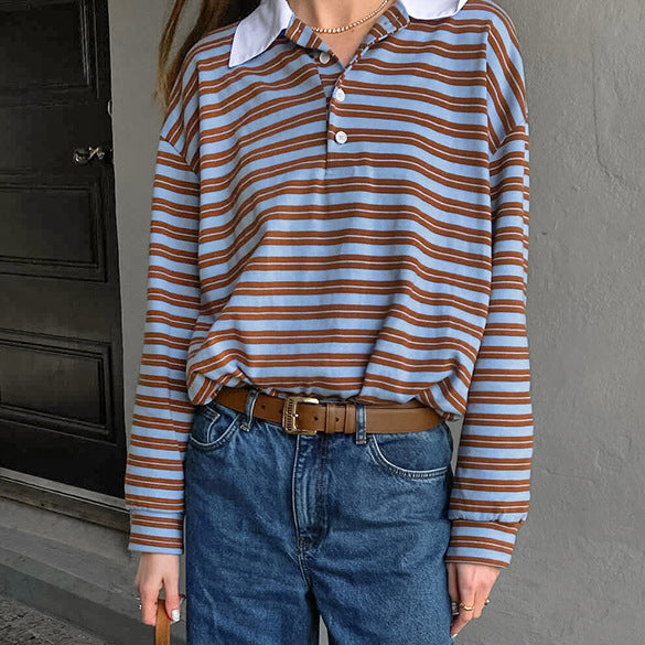 Casual Oversized Striped Collared Top