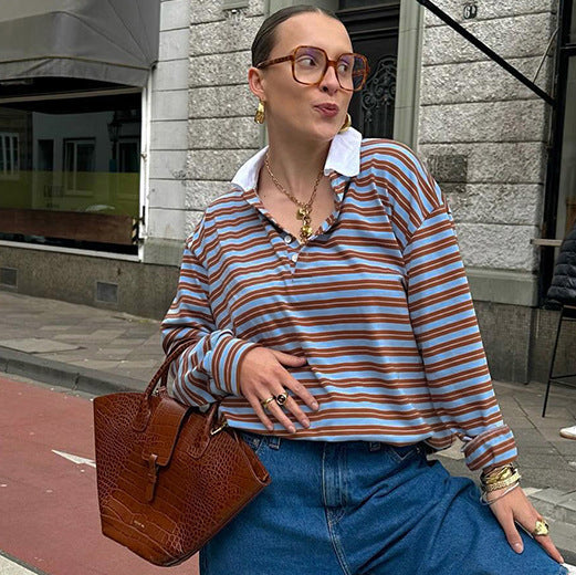 Casual Oversized Striped Collared Top