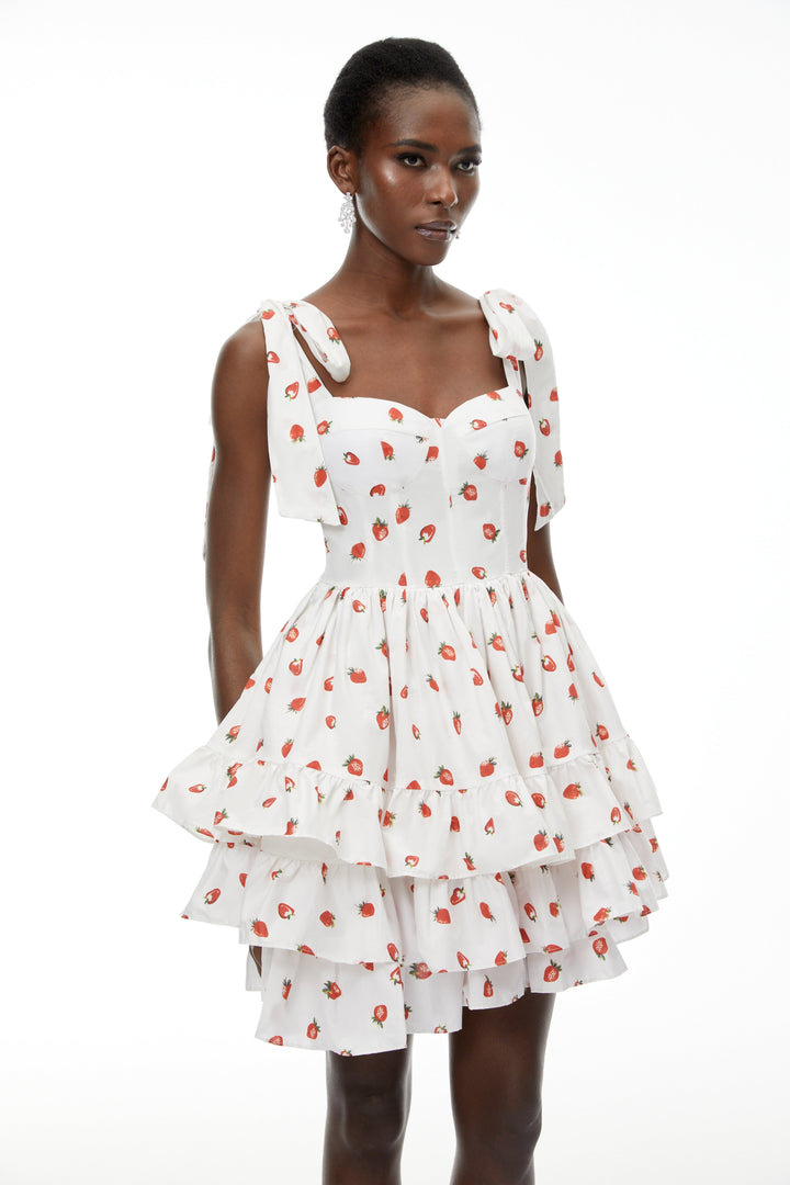 Robe courte étagée à imprimé fraises Tamara White