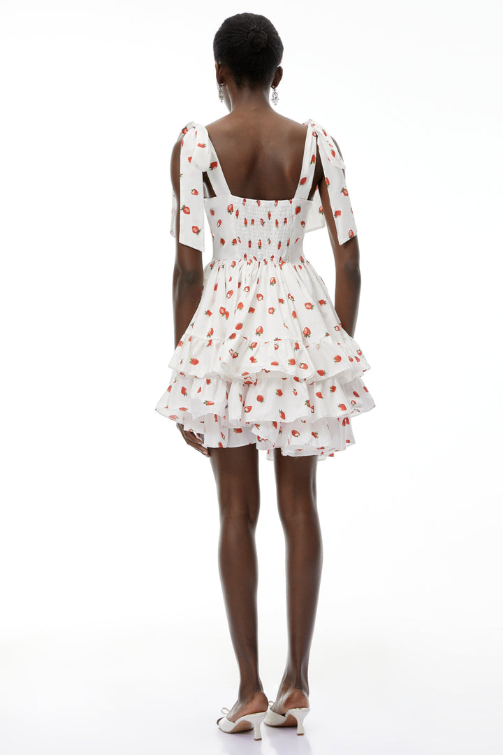 Robe courte étagée à imprimé fraises Tamara White