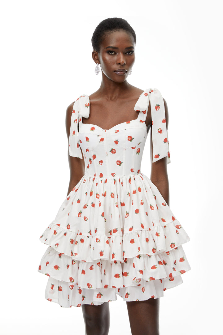 Robe courte étagée à imprimé fraises Tamara White