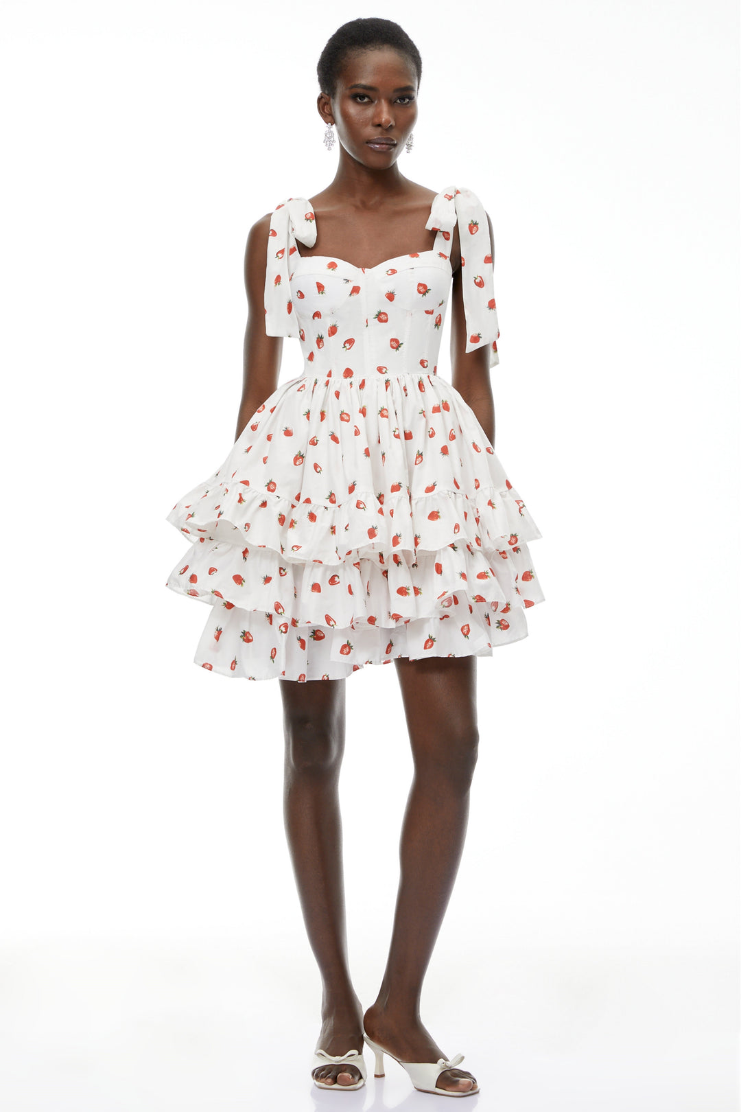 Robe courte étagée à imprimé fraises Tamara White