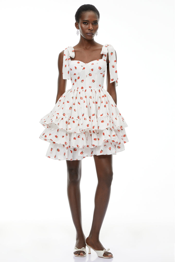 Robe courte étagée à imprimé fraises Tamara White