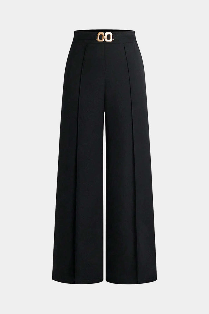 Solid Belted Wide-Leg Pants