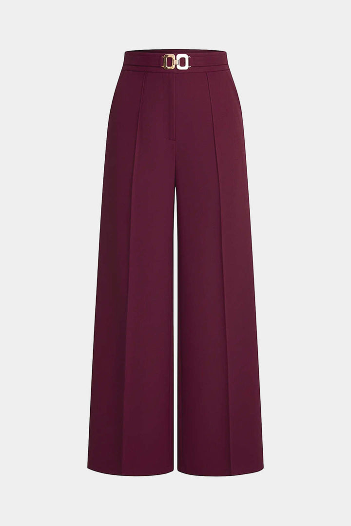 Solid Belted Wide-Leg Pants