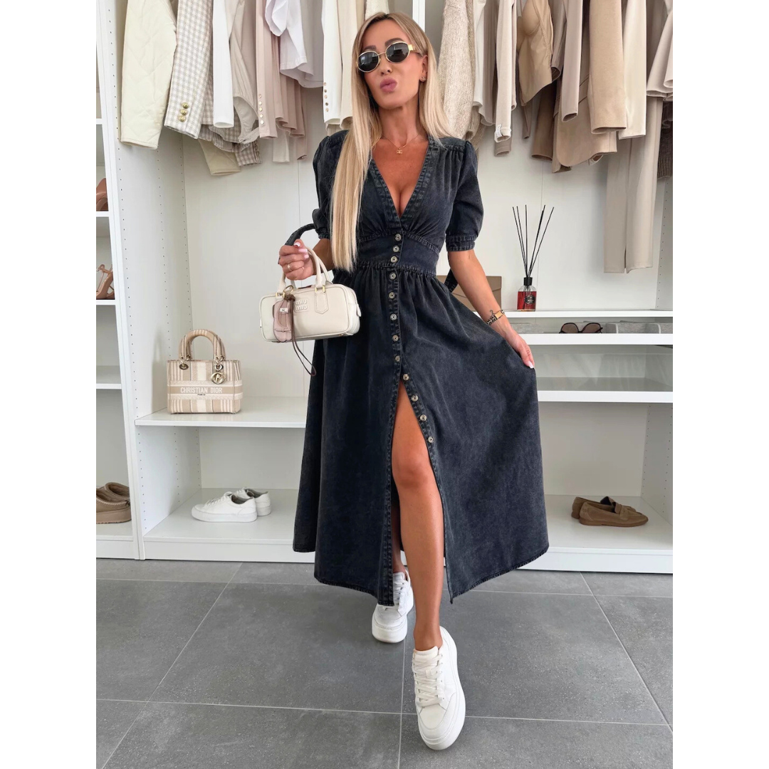 Robe midi élégante à col en V