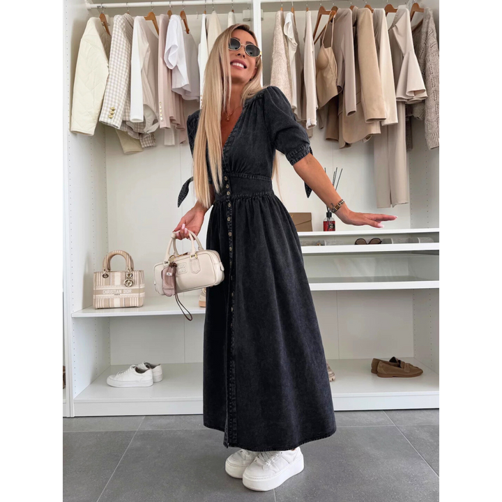 Robe midi élégante à col en V