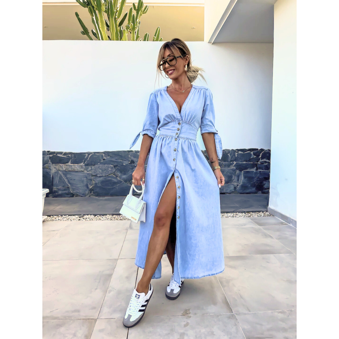 Robe midi élégante à col en V