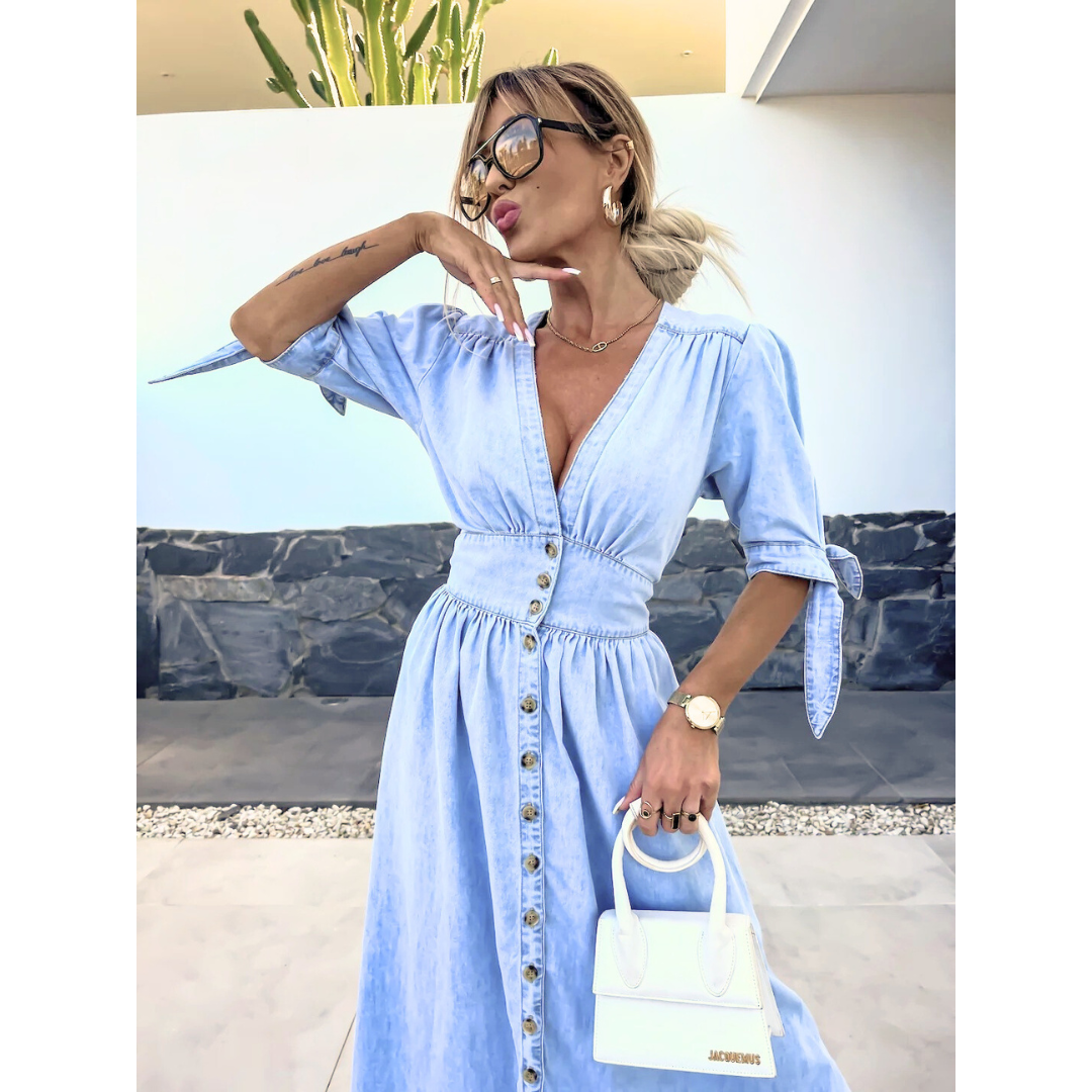 Robe midi élégante à col en V