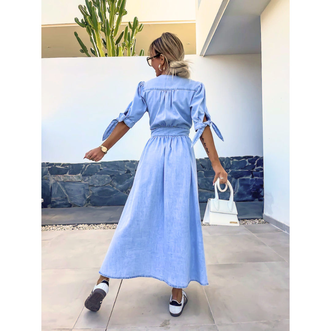 Robe midi élégante à col en V