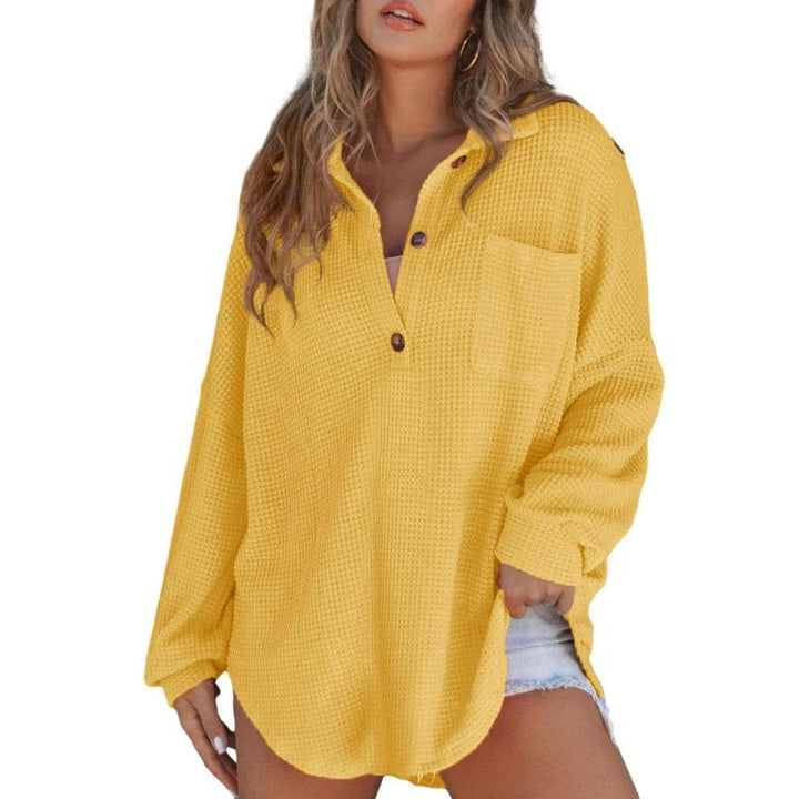 Pull décontracté surdimensionné à col en V en maille gaufrée à manches longues