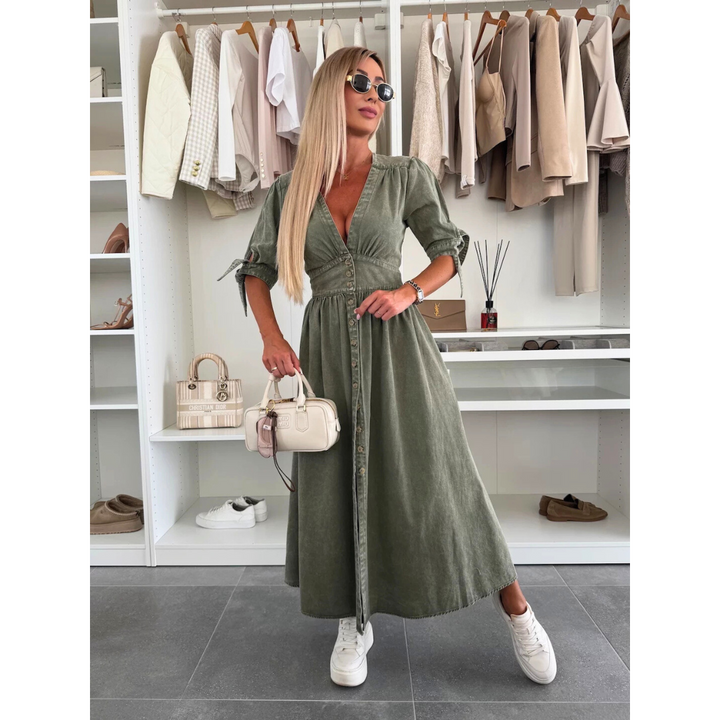 Robe midi élégante à col en V