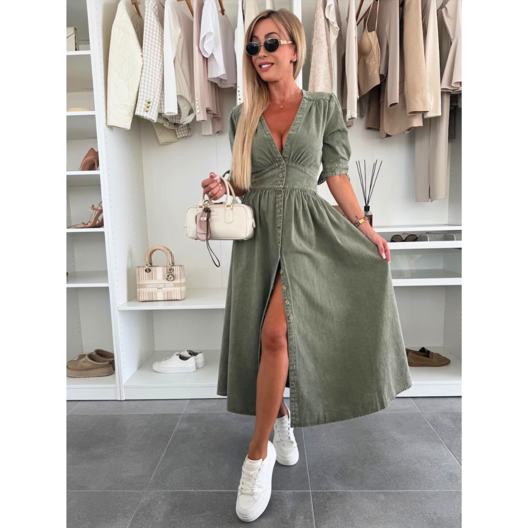 Robe midi élégante à col en V