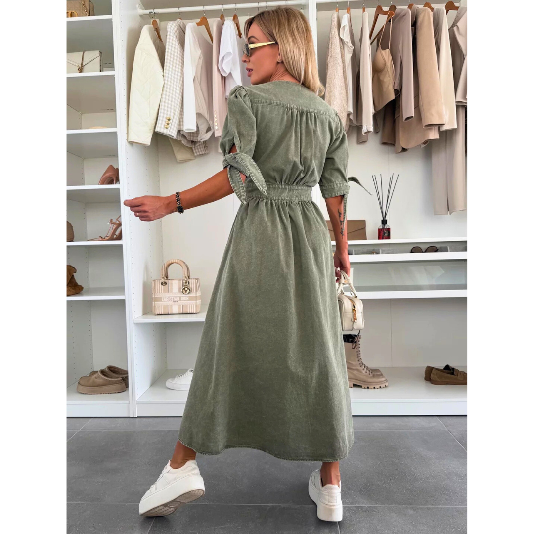Robe midi élégante à col en V