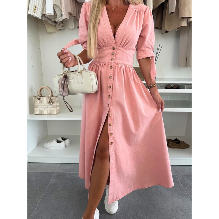 Robe midi élégante à col en V